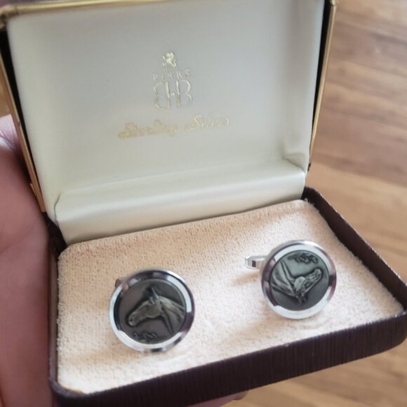 Horse Silver Bla k uff Links - Picture 1 of 5